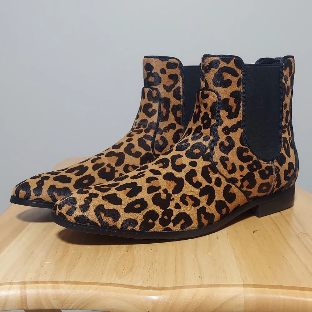 INC International Concepts Thames Cheetah Calf Hair Chelsea Boots Men's Size 10